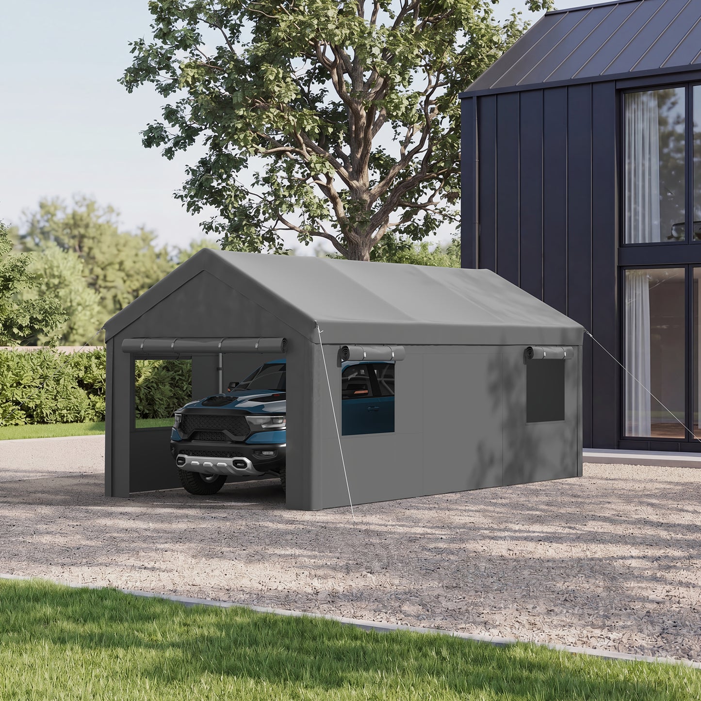 Clouddwell 10x20 Heavy Duty Carport Canopy Portable Garage, Portable Carport with Roll-up Windows&Removable Sidewalls, Car Canopy for Car, Truck, SUV, Boat, Gray