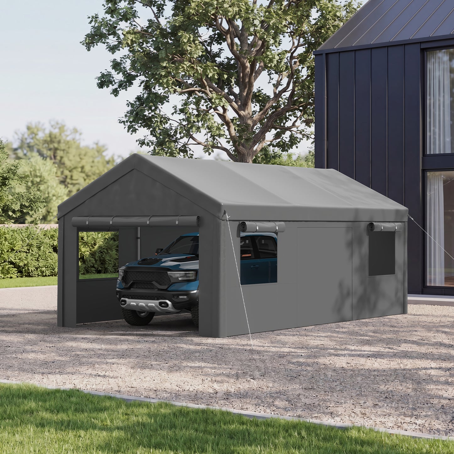 Clouddwell 12x20 Heavy Duty Carport Canopy Portable Garage, Portable Carport with Roll-up Windows&Removable Sidewalls, Car Canopy for Car, Truck, SUV, Boat, Gray