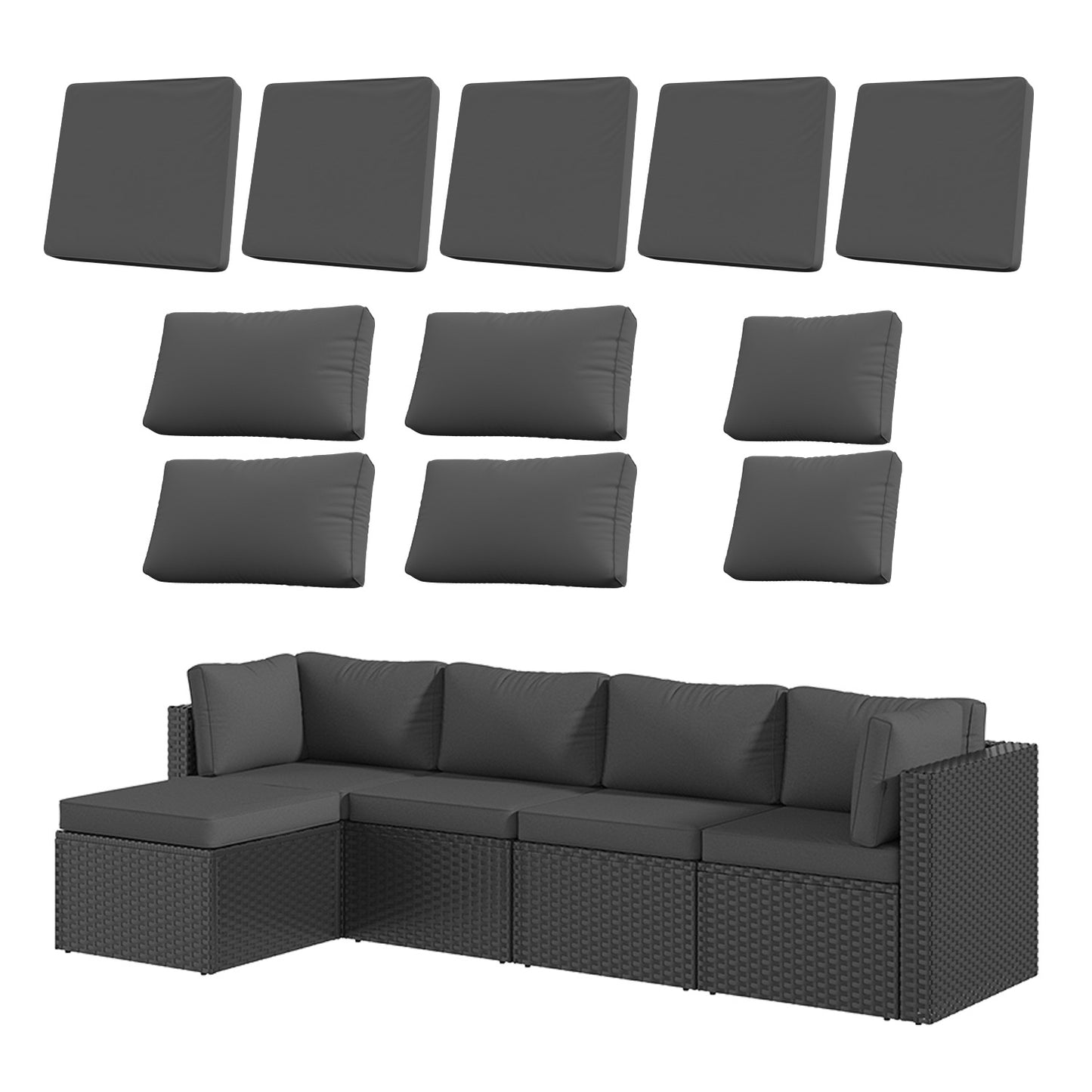 Sunmthink 11 Piece Patio Cushion Covers Replacement, Outdoor Patio Wicker Sofa Washable Cushion, Dark Gray