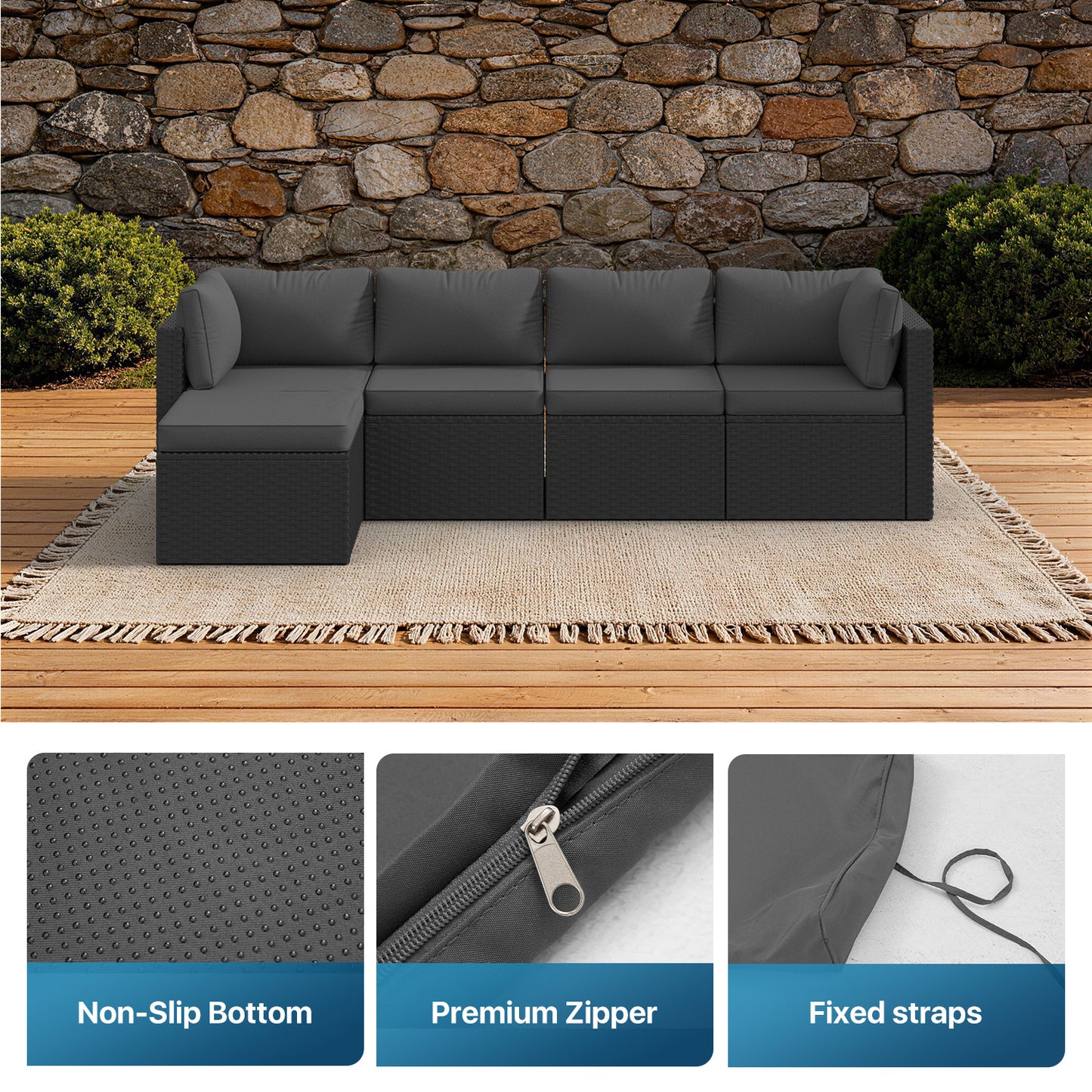 Sunmthink 11 Piece Patio Cushion Covers Replacement, Outdoor Patio Wicker Sofa Washable Cushion, Dark Gray