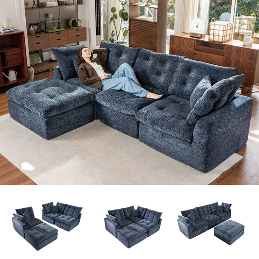 Sonegra 112" Oversized Modular Sectional L Shaped Sofa, Wide & Deep Seat Boneless Cloud Couch With Multi-Purpose Round Pillow, No Assembly (Blue)