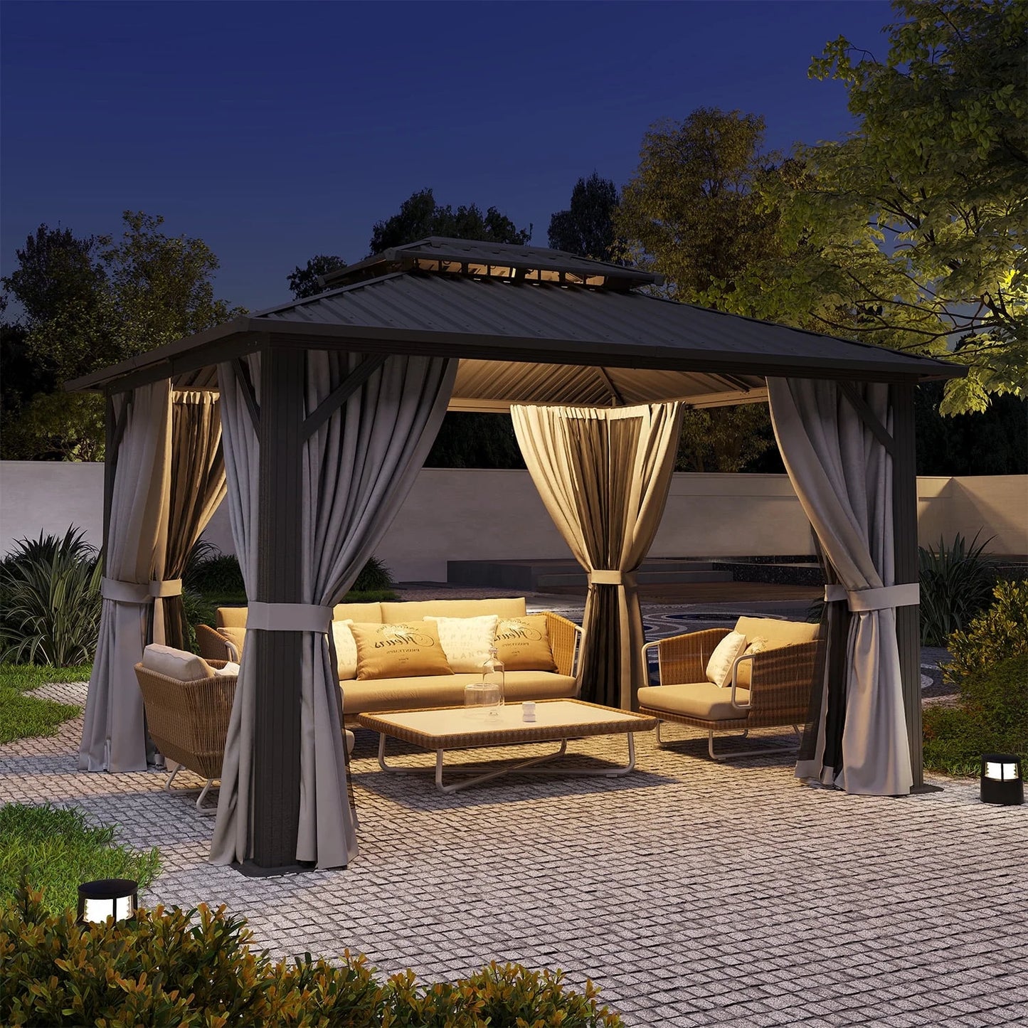 Clouddwell 10' x 12' Gazebo for Patio, Gazebo Pergola with Sloped Roof, Large Wall-Mounted Heavy Duty Awnings, for Deck, Patio and Backyard