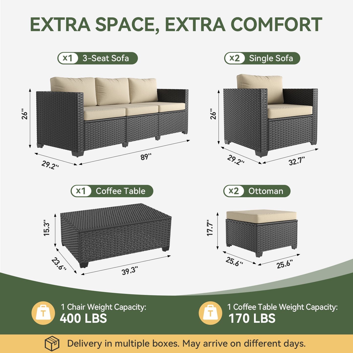 Sunmthink 8 Piece Outdoor Patio Wicker Furniture Set, Rattan Sectional Sofa with Beige Cushions
