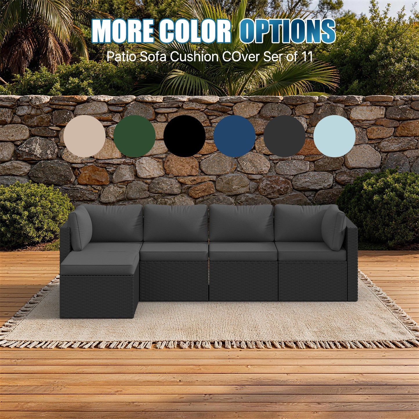 Sunmthink 11 Piece Patio Cushion Covers Replacement, Outdoor Patio Wicker Sofa Washable Cushion, Dark Gray