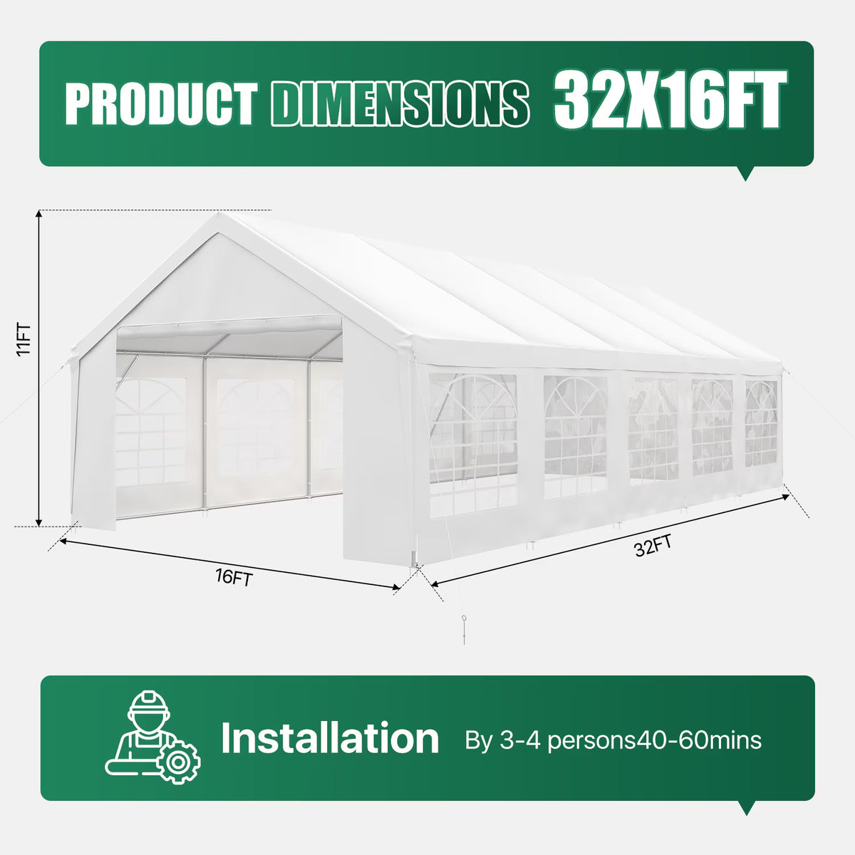 LazySunsets 32*16FT Party Tent,Heavy Duty Outdoor Awning Tent,with Removable Sidewalls, Commercial Wedding Big Tent,Carport, BBQ,UV 50+, Waterproof, White