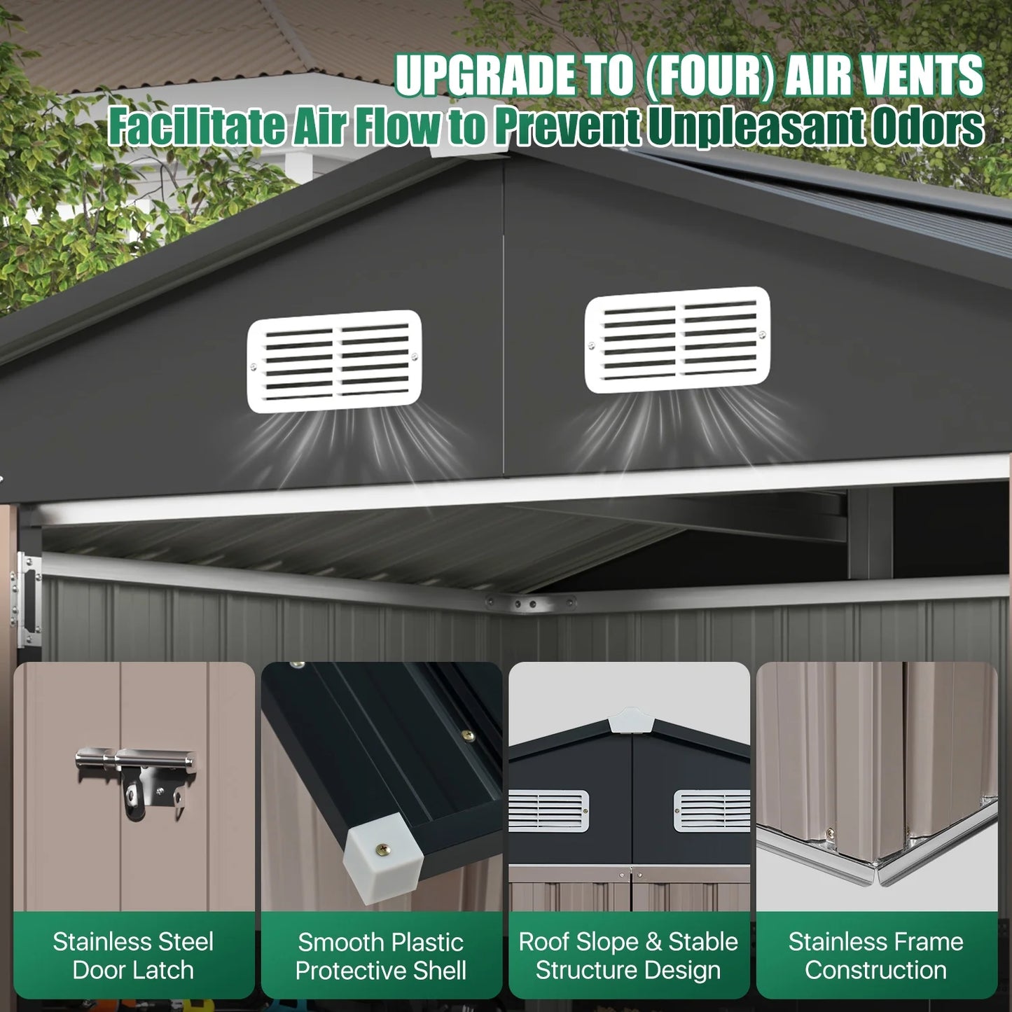 Clouddwell 7.5x5 ft. Outdoor Storage Shed with Base, Brown Metal Garden Shed with Double Lockable Doors for Backyard, Patio