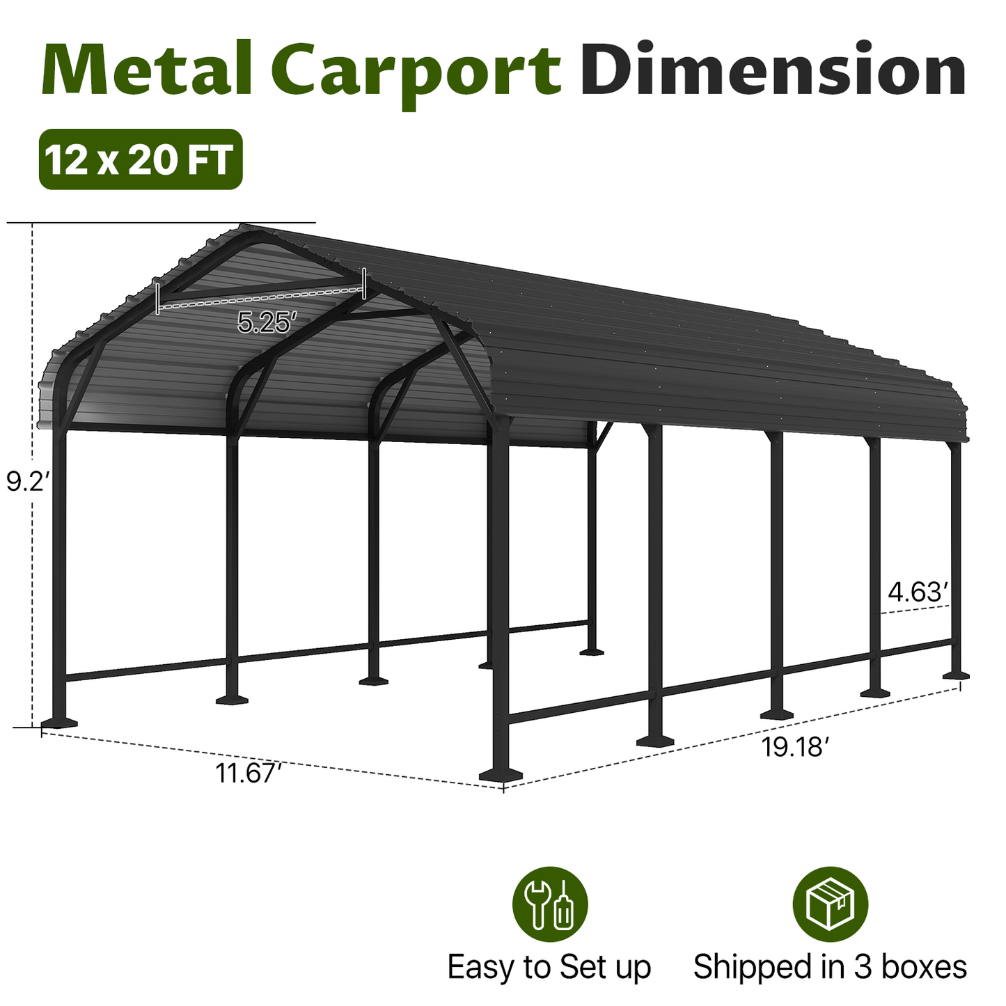 Clouddwell 12x20FT Metal Carport, Heavy Duty Carport Canopy with Reinforced Frame & Galvanized Roof, Car Tent, Garage Shelterf for Car, Pickup, Truck, Boat