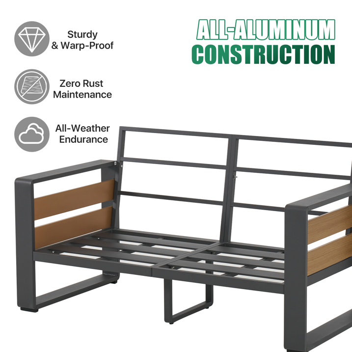 7-Seats Aluminum Patio Furniture Set, Outdoor Metal Sofa Conversation Set with Coffee Table for Pool Garden Porch Backyard, Light Gray