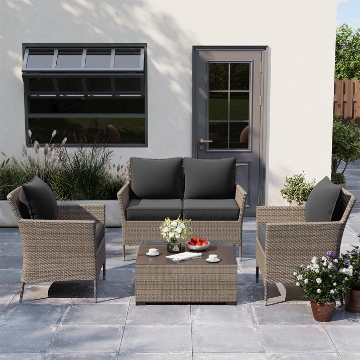 Clouddwell 4-Piece Premium Outdoor Cushion Set, 20x22x4 Inches High-Resilience Waterproof Cushions for 4-Seat Wicker Sectional(Dark Grey)