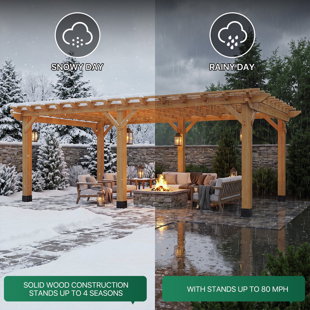 Sunmthink 12' x 20' Solid Cedar Outdoor Pergola, Tiered Lattice Canopy, Wind-Resistant up to 100 MPH, Natural Wood Finish for Patio, Deck, Lawn & Garden