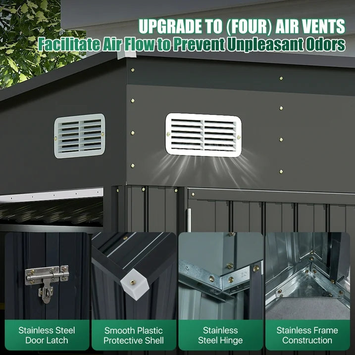 Clouddwell 12ft x 8ft Heavy-Duty Metal Storage Shed with 3 Doors, Lockable Lean-To Design, Weatherproof for Garden & Tools (Black)