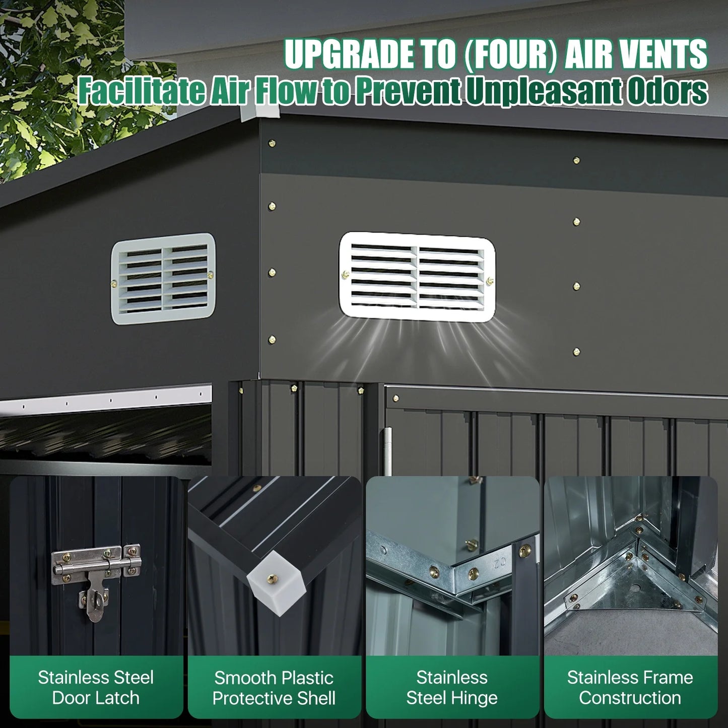 Clouddwell 10ft x 8ft Heavy-Duty Metal Storage Shed with 3 Doors, Lockable Lean-To Design, Weatherproof for Garden & Tools (Black)