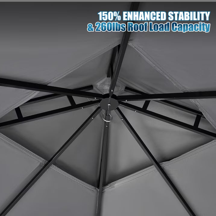 Sunmthink Outdoor Gazebo for Patio 8'x8', Metal Frame Canopy with Double Roofs, Heavy Duty Party Tent and Shelter with Mosquito Netting and Privacy Screen for Backyard,Garden,Deck (Gray)