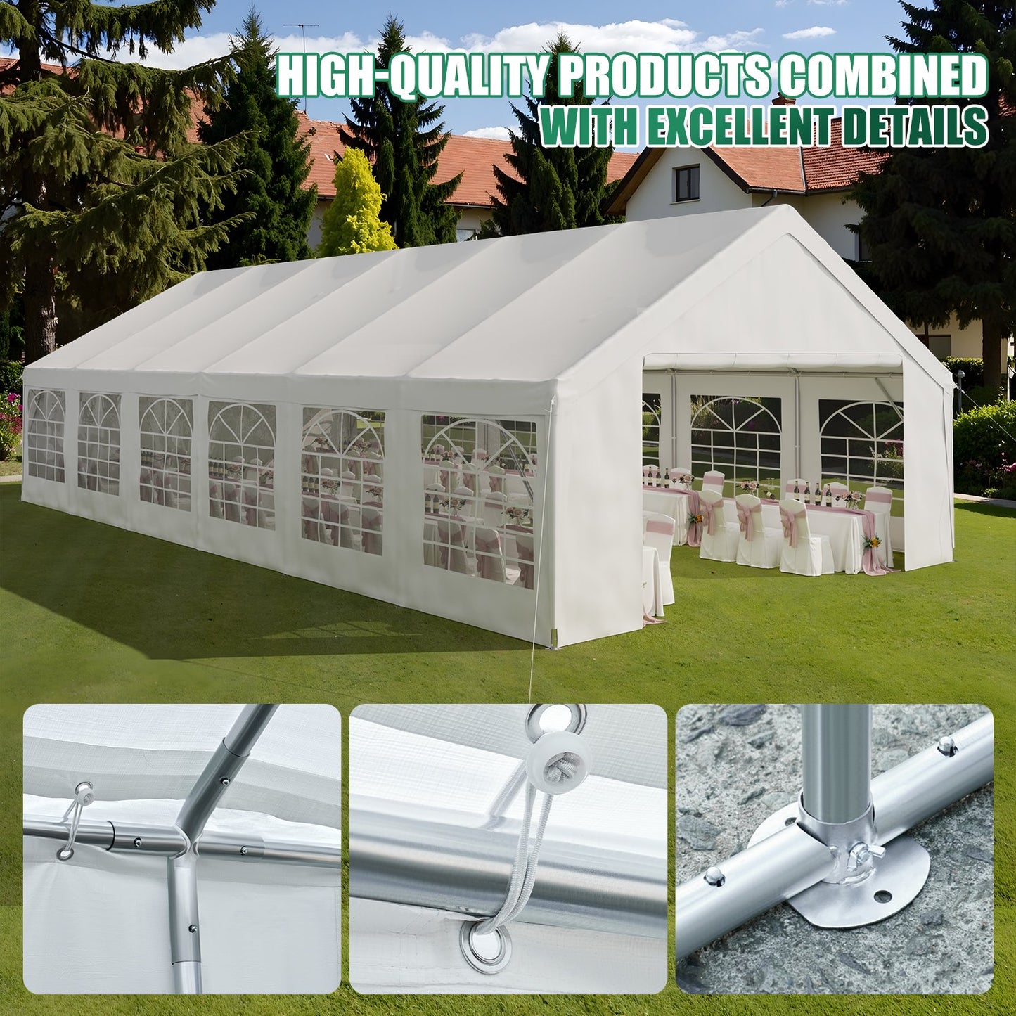 Clouddwell 40*20FT Party Tent,Heavy Duty Outdoor Awning Tent,with Removable Sidewalls, Commercial Wedding Big Tent,Carport, BBQ,UV 50+, Waterproof, White