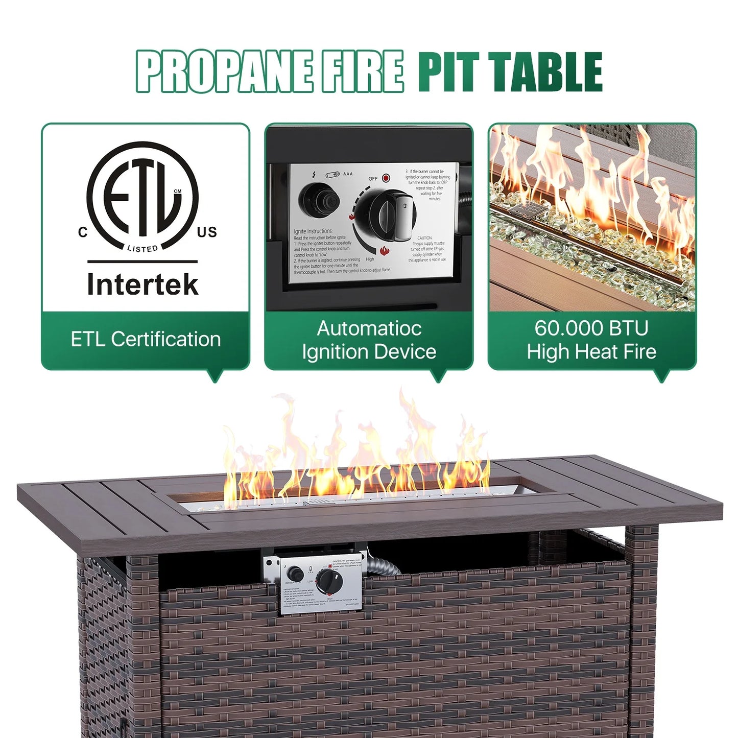 Clouddwell 12 Piece Patio Furniture Set with 44” Fire Pit Table Wicker Rattan Patio Conversation Set Outdoor Sectional Sofa Set with Coffee Table and Gray Cushions(Waterproof Cover Included)