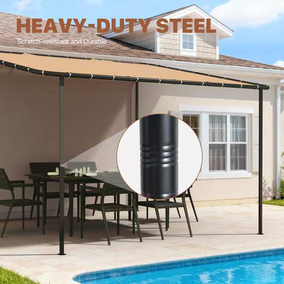 Dateyes 10'x12' Wall-Mounted Metal Gazebo , Water-Resistant Khaki Canopy with UV Protection for Patio & Garden