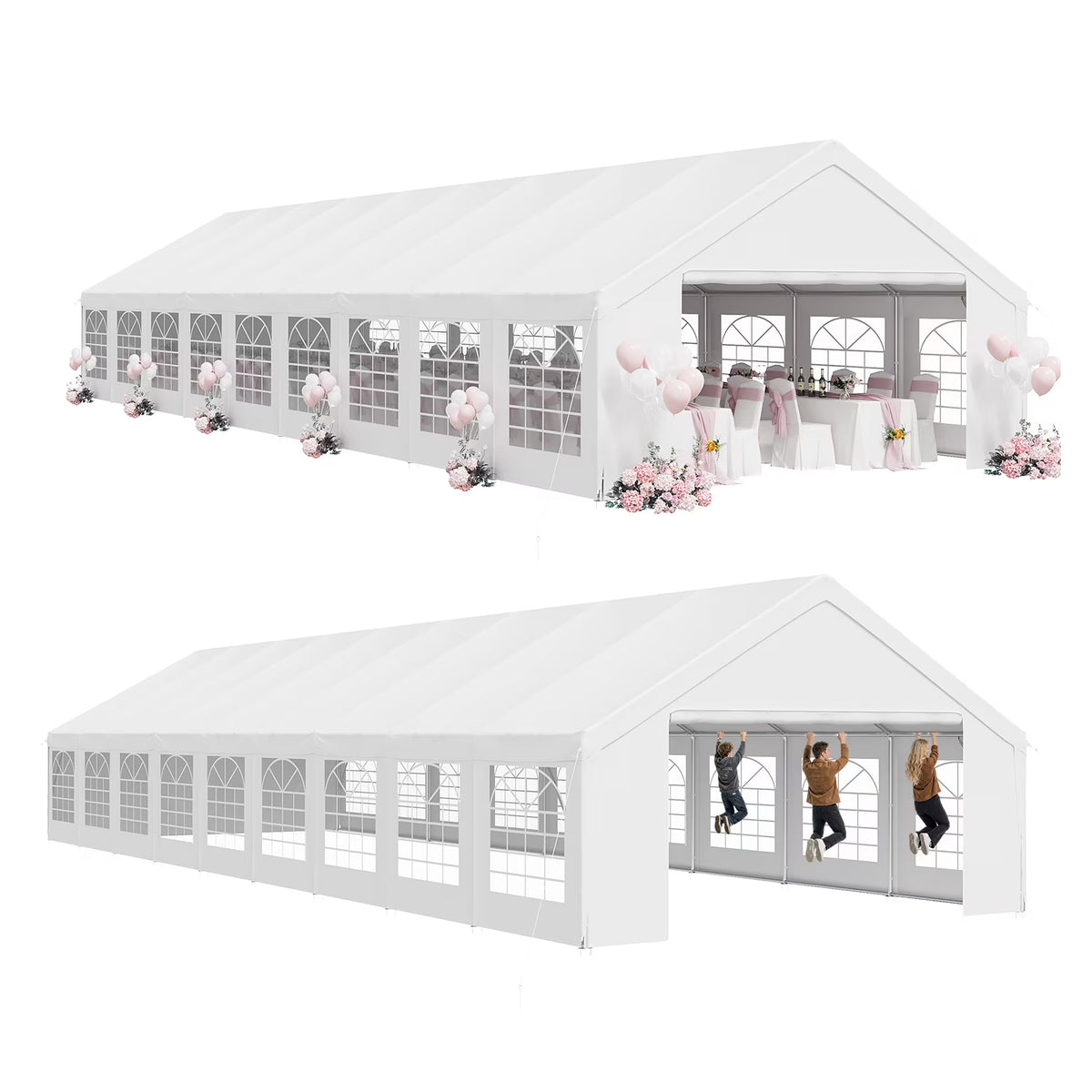 Lazysunsets Heavy Duty 20X60FT Party Tent, Large Outdoor Wedding Tent with Removable Sidewalls & Sandbags, Commercial Wedding Large Tent,Carport, BBQ,UV 50+, Waterproof, White