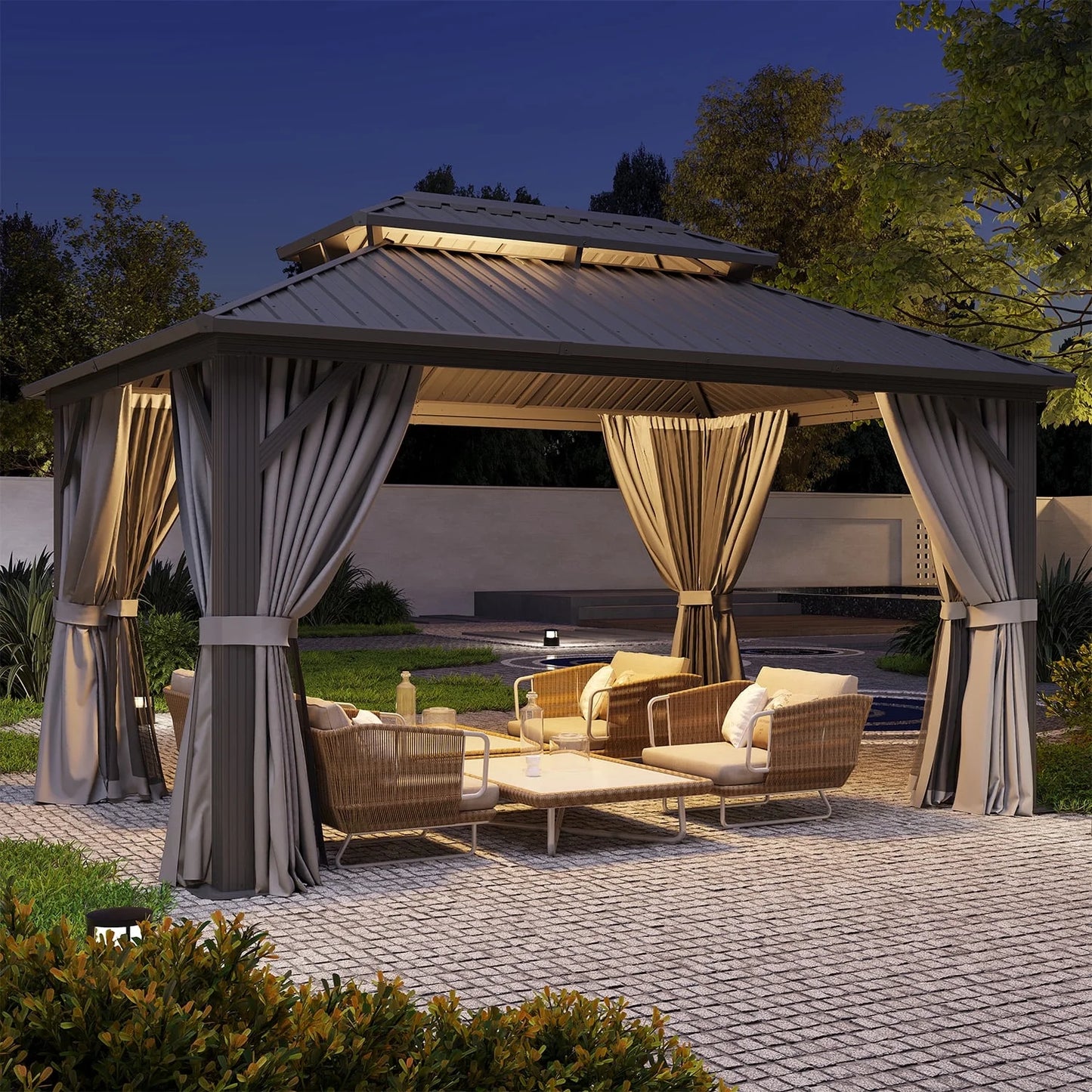 Clouddwell 10' x 14' Gazebo for Patio, Gazebo Pergola with Sloped Roof, Large Wall-Mounted Heavy Duty Awnings, for Deck, Patio and Backyard