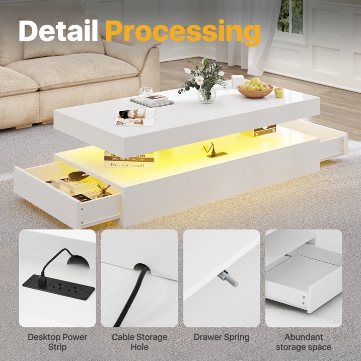 Sonegra 4-Piece Living Room Table Set Includes High Gloss 70'' Modern Fireplace TV Stand, Modern Coffee Table and 2 End Tables for Living Room, Bedroom, White