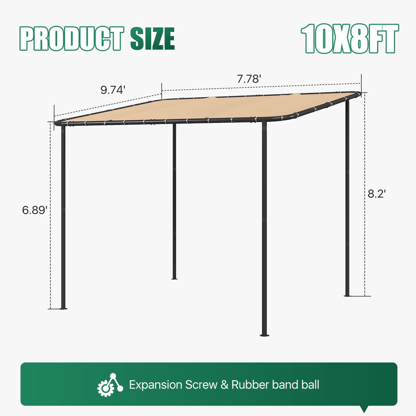 Clouddwell 8×10 FT Wall-Mounted Sloped Roof Outdoor Pergola Canopy, Water-Resistant & UV-Resistant Metal Patio Gazebo for Backyard Garden Porch in Khaki