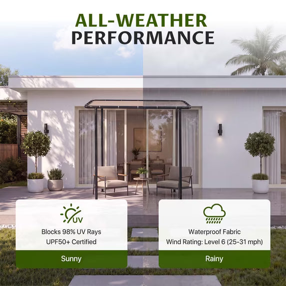 Dateyes 8'x 5' Wall-Mounted Metal Gazebo , Water-Resistant Khaki Canopy with UV Protection for Patio & Garden