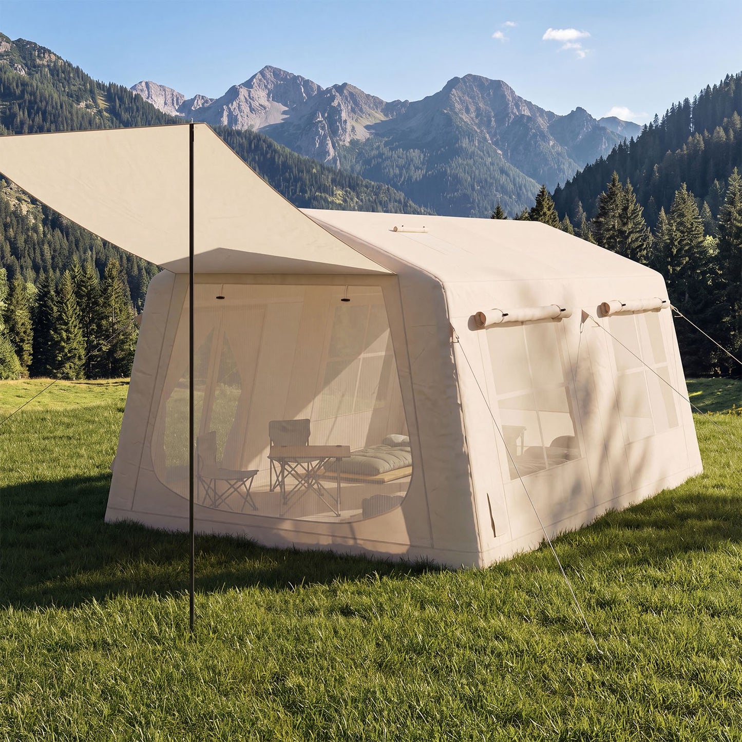 Clouddwell 8-10 Person Inflatable Camping Tent, Blow Up Family Glamping Tent with Skylight & Stove Jack, Waterproof 420D Oxford Air Tent with Hand Pump for Camping, Hiking & All-Season Use