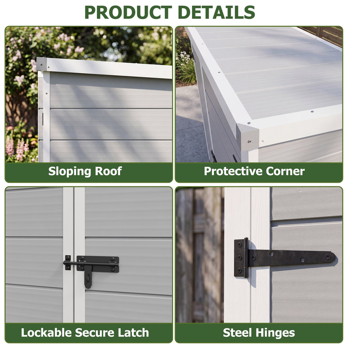Dateyes 4.4X2.2 FT Resin Outdoor Storage Shed, 48 Cu.ft Waterproof Plastic Storage Sheds with Floor, Weather-Resistant Vertical Outdoor Storage Cabinet with Lockable Doors, Gray