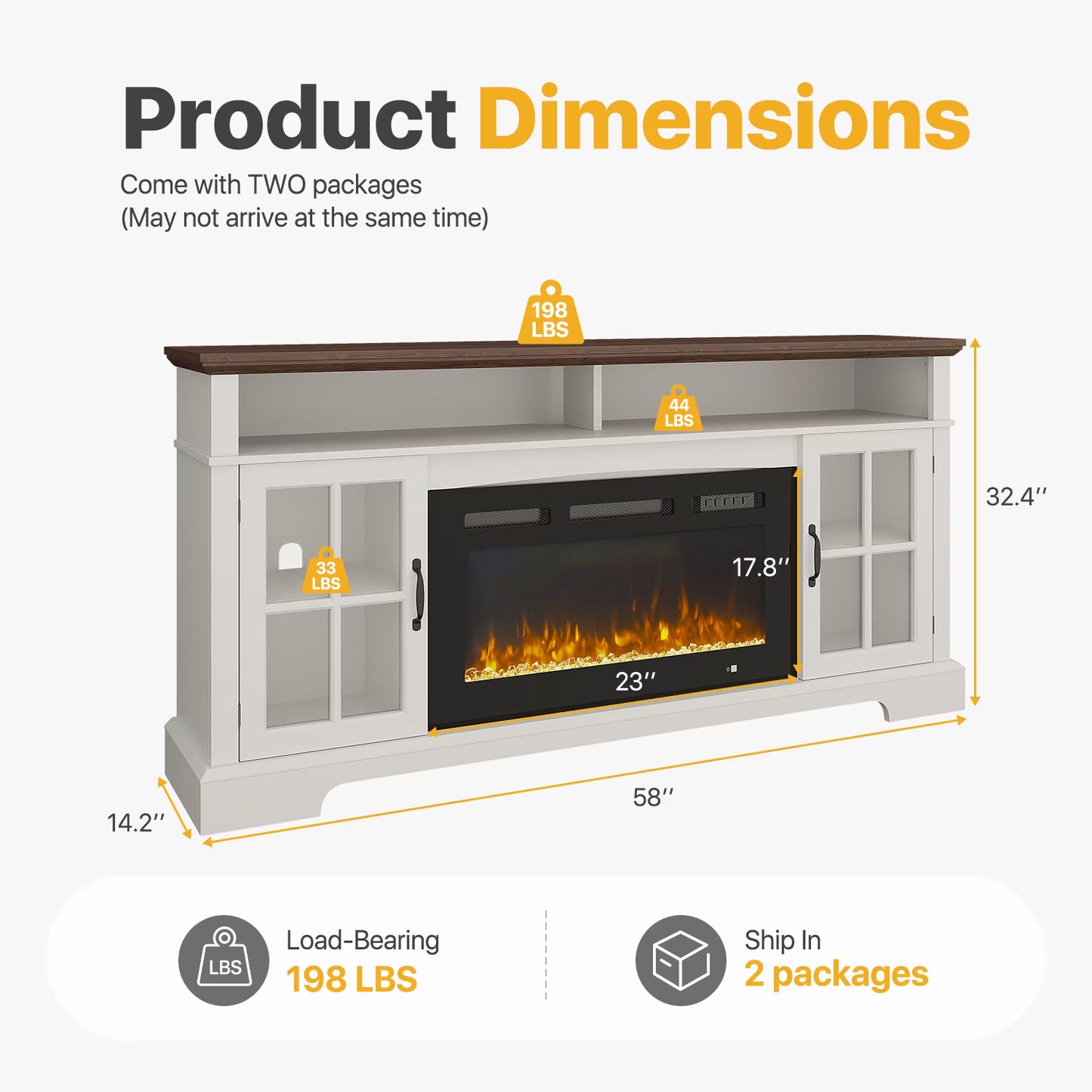 Sonegra Fireplace TV Stand with Glass Door for TVs up to 80", 70" Entertainment Center with Fireplace, Media Console for Living Room, White
