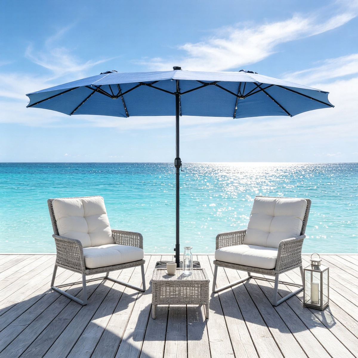 Clouddwell 15ft Patio Umbrella with Base Included, Outdoor Double-Sided Rectangular Umbrella, Blue