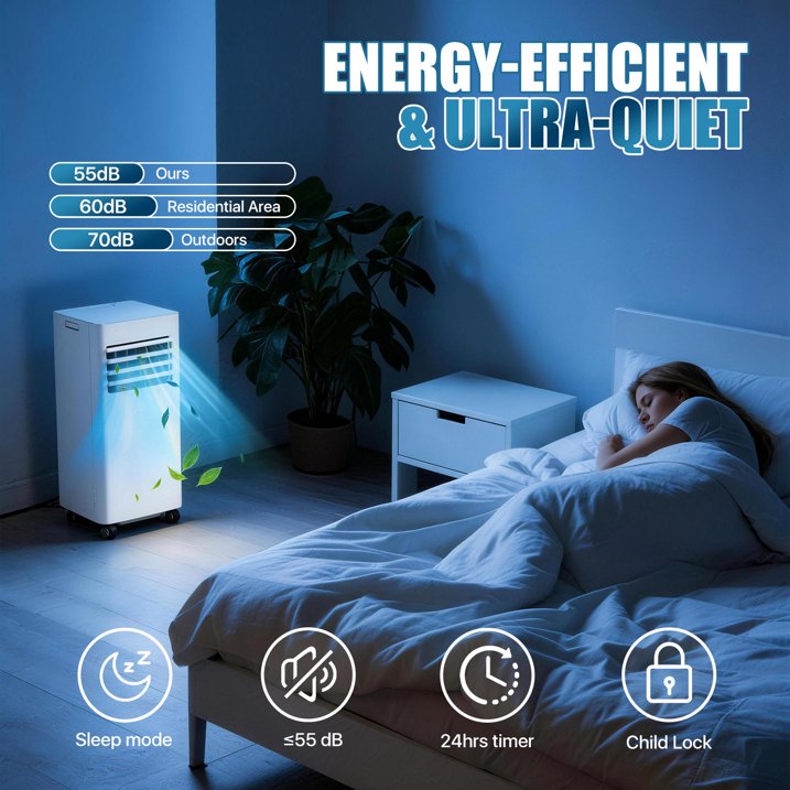 Sunmthink 10000 BTU 4-in-1 Smart Portable Air Conditioner, Standing Cooling Unit with APP & Remote Control, Cooling, Dehumidifier & Fan Functions, 55dB Quiet Operation for Bedroom & Indoor Spaces