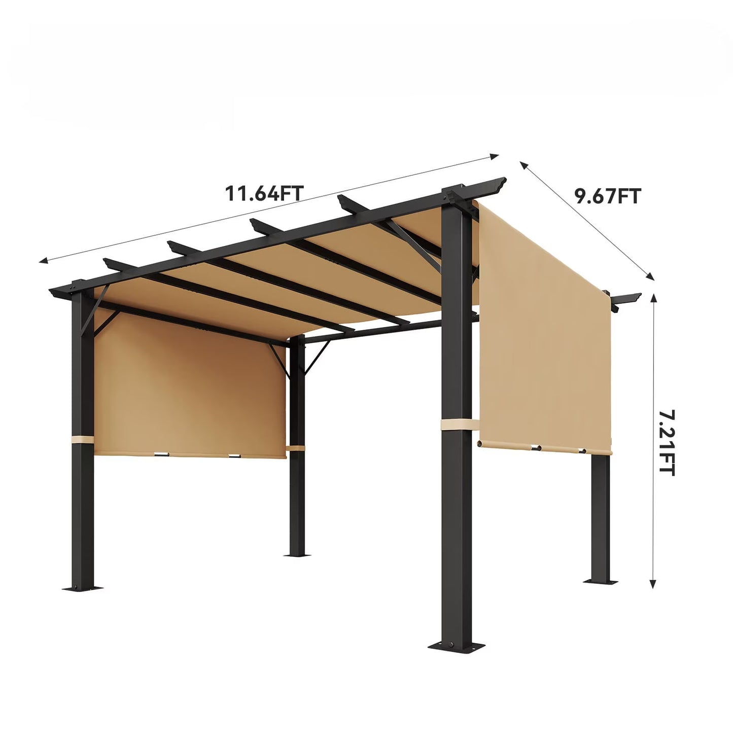 Clouddwell 12x10 ft Outdoor Pergola with Extended Canopy, Retractable Shade Pergola for Patio & Backyard, Blocks Low-Angle Sun, UV Protection, Khaki