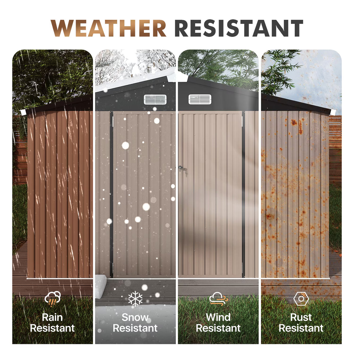Dateyes 6X8FT Outdoor Storage Shed with Plastic Floor, Metal Tool Shed with Lockable Door and Vents, Patio Shed for Garden, Backyard, Poolside, Brown