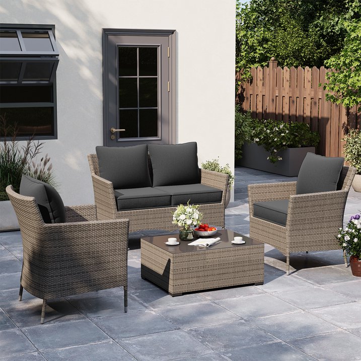 Clouddwell 4-Piece Premium Outdoor Cushion Set, 20x22x4 Inches High-Resilience Waterproof Cushions for 4-Seat Wicker Sectional(Dark Grey)