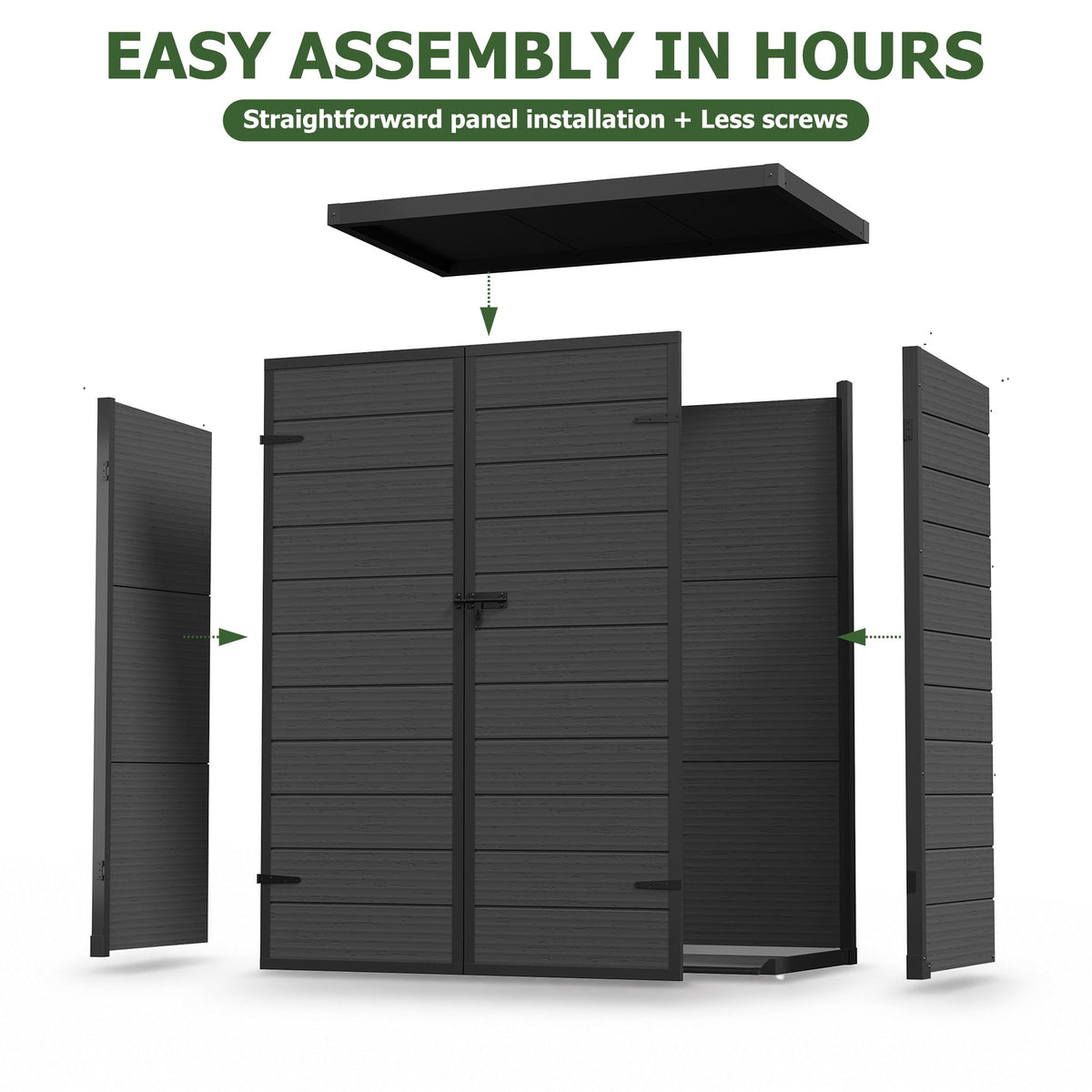 Dateyes 4.4X2.2 FT Resin Outdoor Storage Shed, 48 Cu.ft Waterproof Plastic Storage Sheds with Floor, Weather-Resistant Vertical Outdoor Storage Cabinet with Lockable Doors, Black