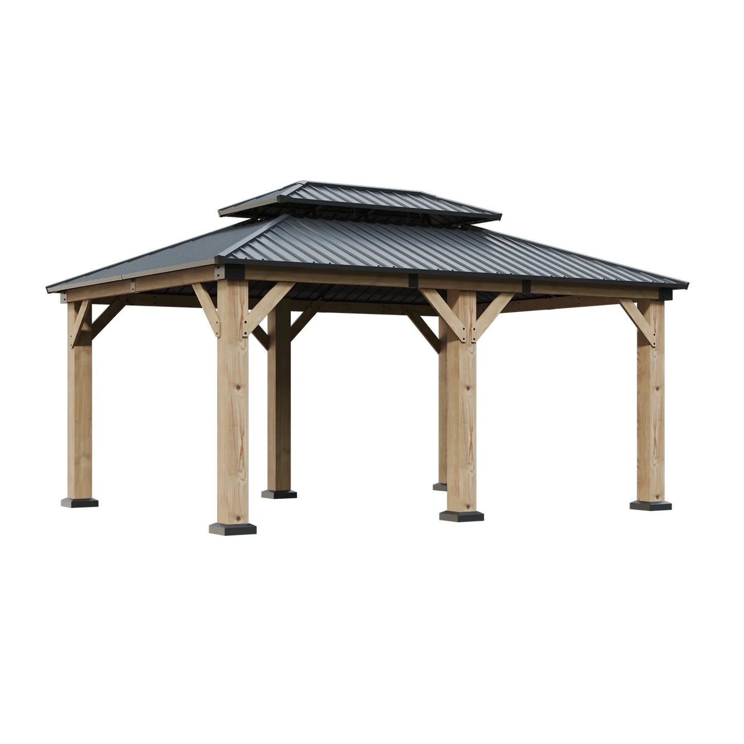 Clouddwell 12*16FT Upgraded Cedar Gazebo,Cedar Hard Roof Gazebo,with Double-Layer Galvanized Steel Roof,Suitable for Backyard,Desk,and Lawn.