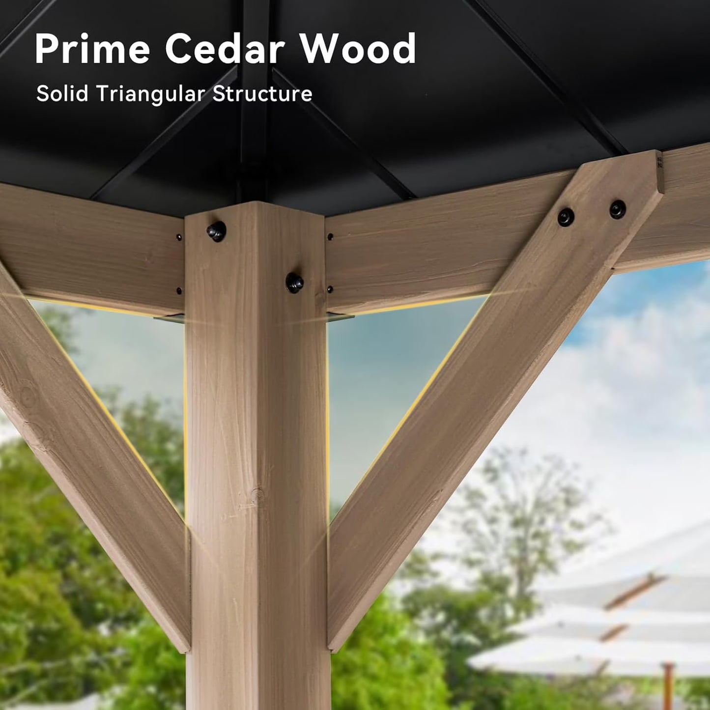 Aoxun 12' x 20' Outdoor Wood Gazebo, Hardtop Gazebo Permanent Wooden Pavilion with Galvanized Steel Double Roof, for Patio, Garden, Backyard, Cedar Wood