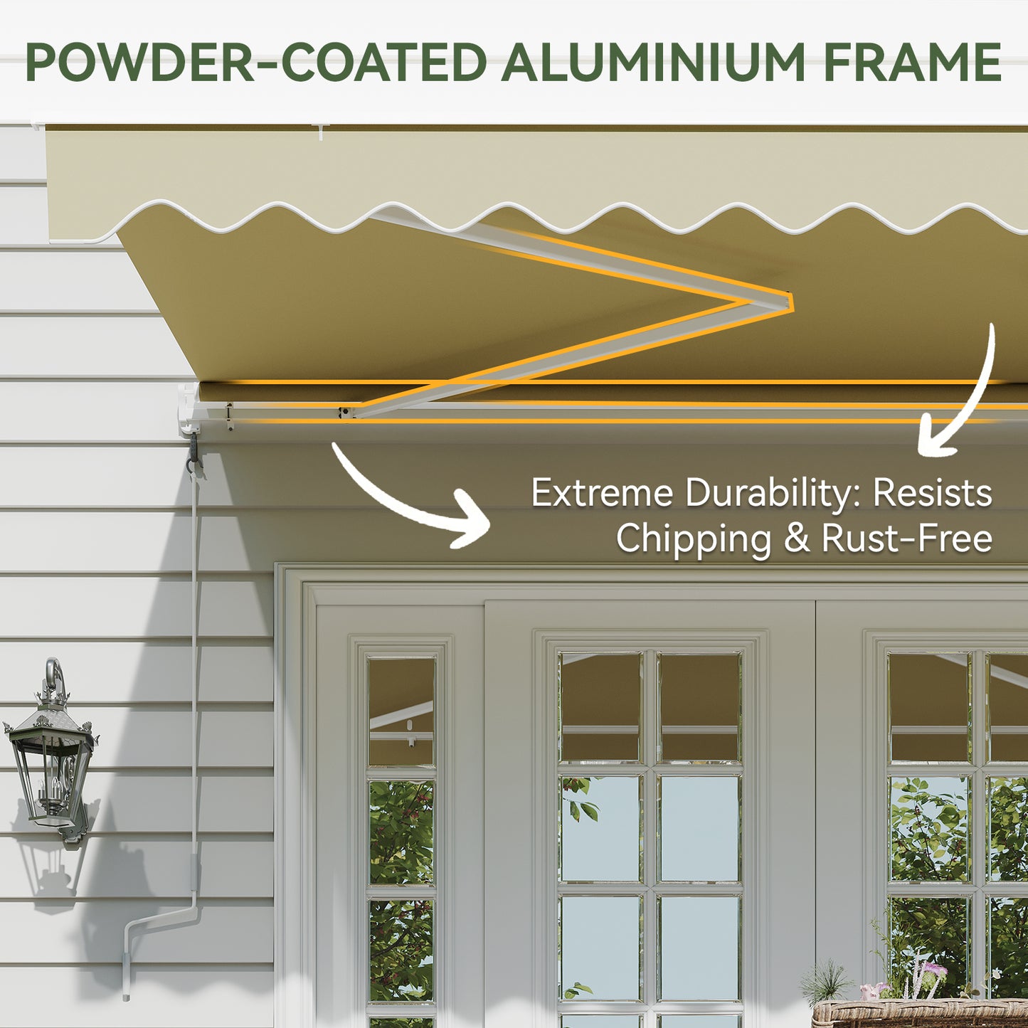 Aoxun Manual Retractable Awning 12x10 FT, Outdoor Patio Sun Shade Canopy with Crank Handle, Waterproof PA Coated Polyester Fabric for Backyard, Deck & Window, Beige