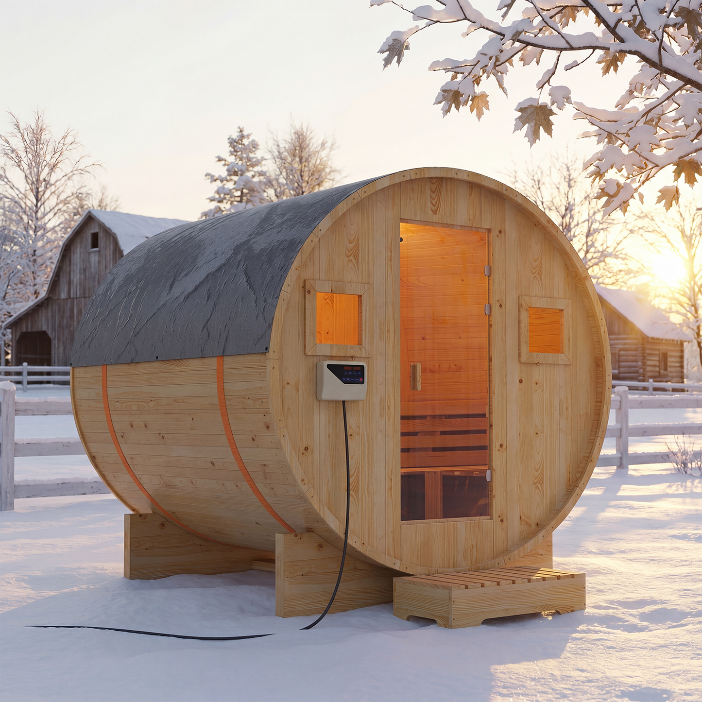 Clouddwell 4-6 Person Wood Sauna, Traditional Barrel Sauna with with 220V with 6KW Electric Heater, Steam and Wet Sauna