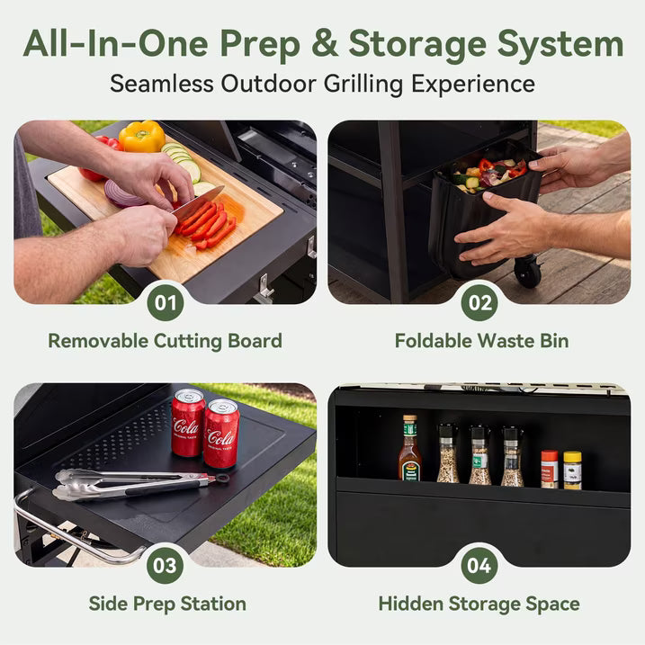 Clouddwell 5 Burner Gas Propane Grill and Griddle Combo BBQ Grill, 54000 BTU 2-in-1 Outdoor BBQ with Stainless Steel Lids, 4 Casters, Side Table, and Thermometer