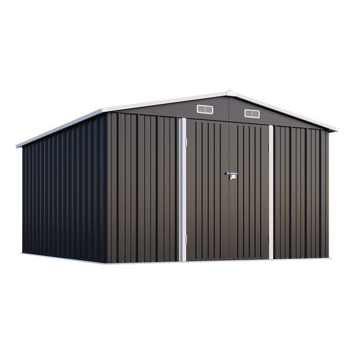 Clouddwell 10 x 12FT Shed Outdoor Storage Shed with Double Hinged Large Door, Large Metal Shed with Lockable Door & Sloped Roof for Garden, Backyard, Patio and Backyard, Black