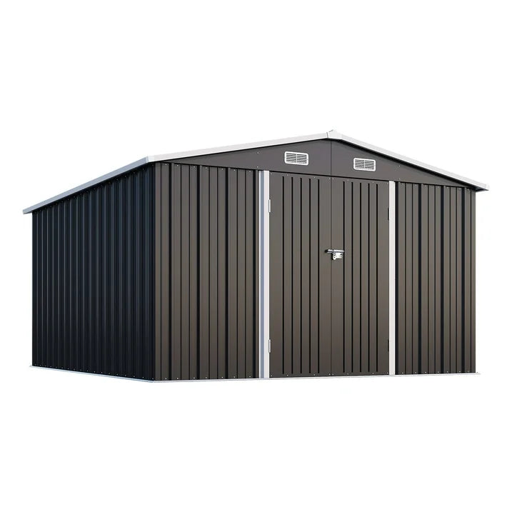 Clouddwell 10 x 12FT Shed Outdoor Storage Shed with Double Hinged Large Door, Large Metal Shed with Lockable Door & Sloped Roof for Garden, Backyard, Patio and Backyard, Black
