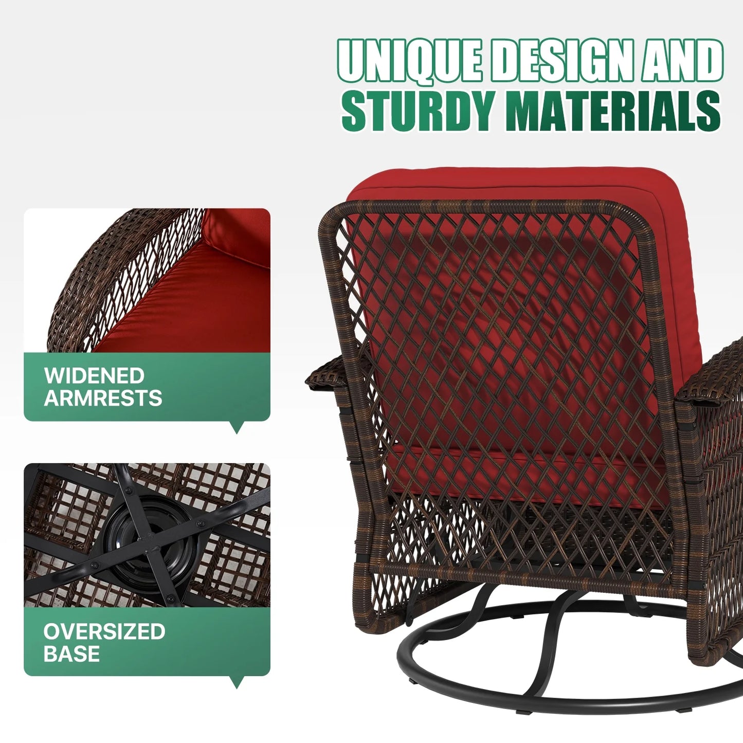 Clouddwell 3 Piece Patio Furniture Set Wicker Rattan Patio Conversation Set Outdoor Sectional Sofa Set with Coffee Table and Red Cushions