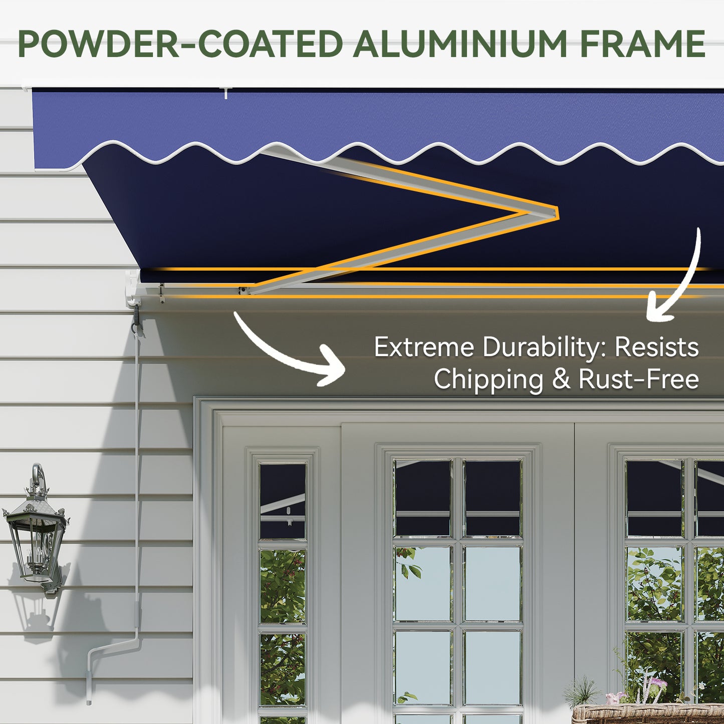 Aoxun Manual Retractable Awning 12x10 FT, Outdoor Patio Sun Shade Canopy with Crank Handle, Waterproof PA Coated Polyester Fabric for Backyard, Deck & Window, Blue