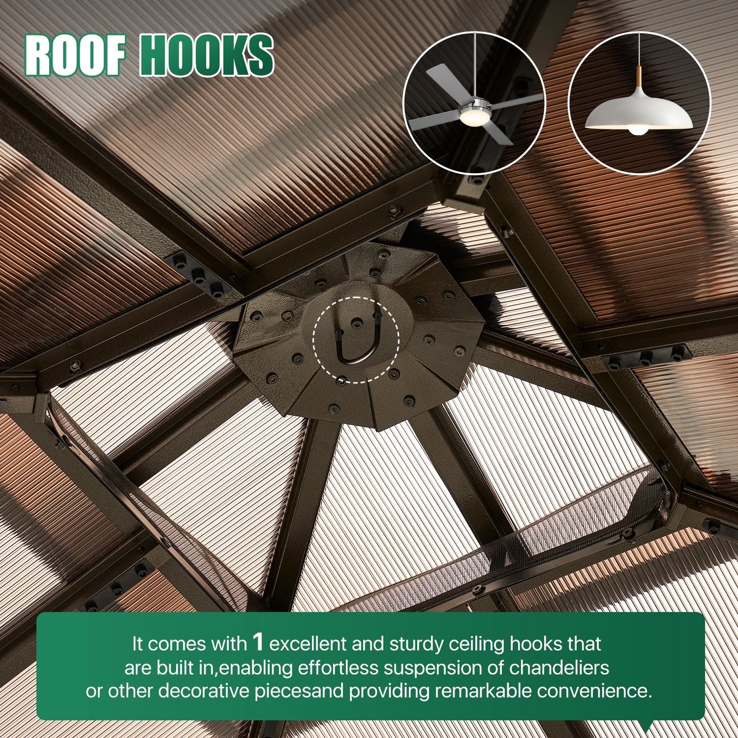 Clouddwell 12'x12' Hardtop Gazebo - Polycarbonate Double Roof with Netting & Curtains for Patio, Garden Sun Protection,Browm