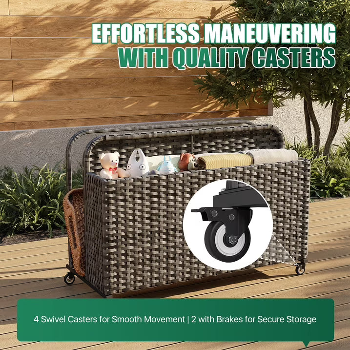 Clouddwell 2-Layer Outdoor PE Wicker Rattan Patio & Poolside Storage Basket with Rolling Wheels, Gray