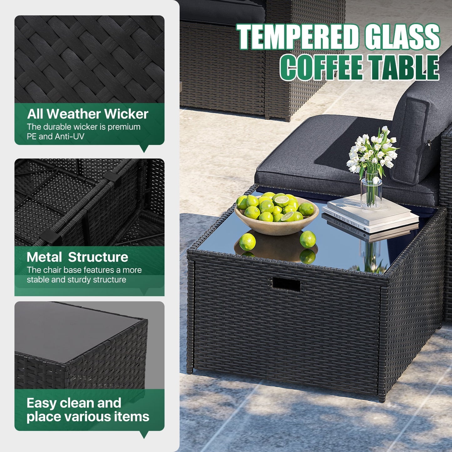 Clouddwell 12-Piece Patio Furniture Set With Fire Table On Sale, Black Rattan Wicker Outdoor Sectional Sofa Couch with Table Patio Conversation Set for Lawn& Backyard,Gray