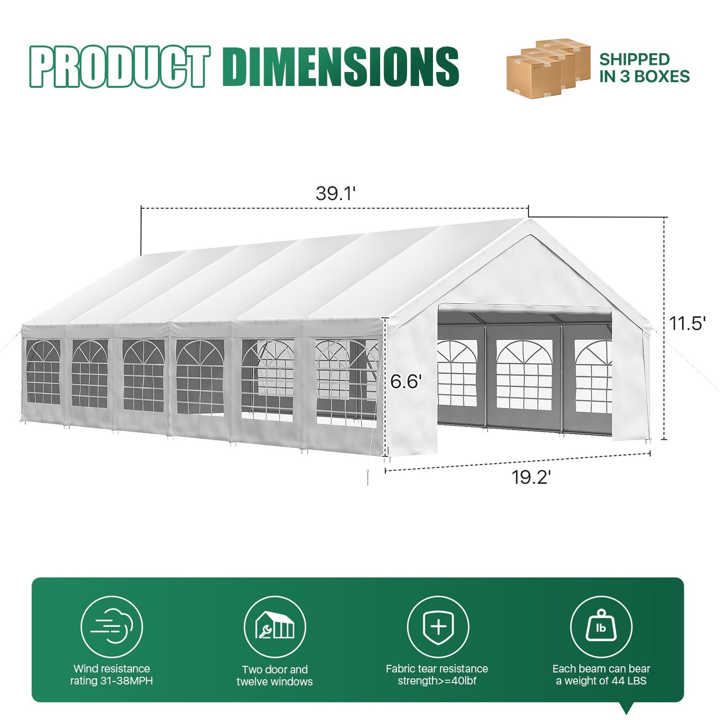 Clouddwell 40*20FT Party Tent,Heavy Duty Outdoor Awning Tent,with Removable Sidewalls, Commercial Wedding Big Tent,Carport, BBQ,UV 50+, Waterproof, White