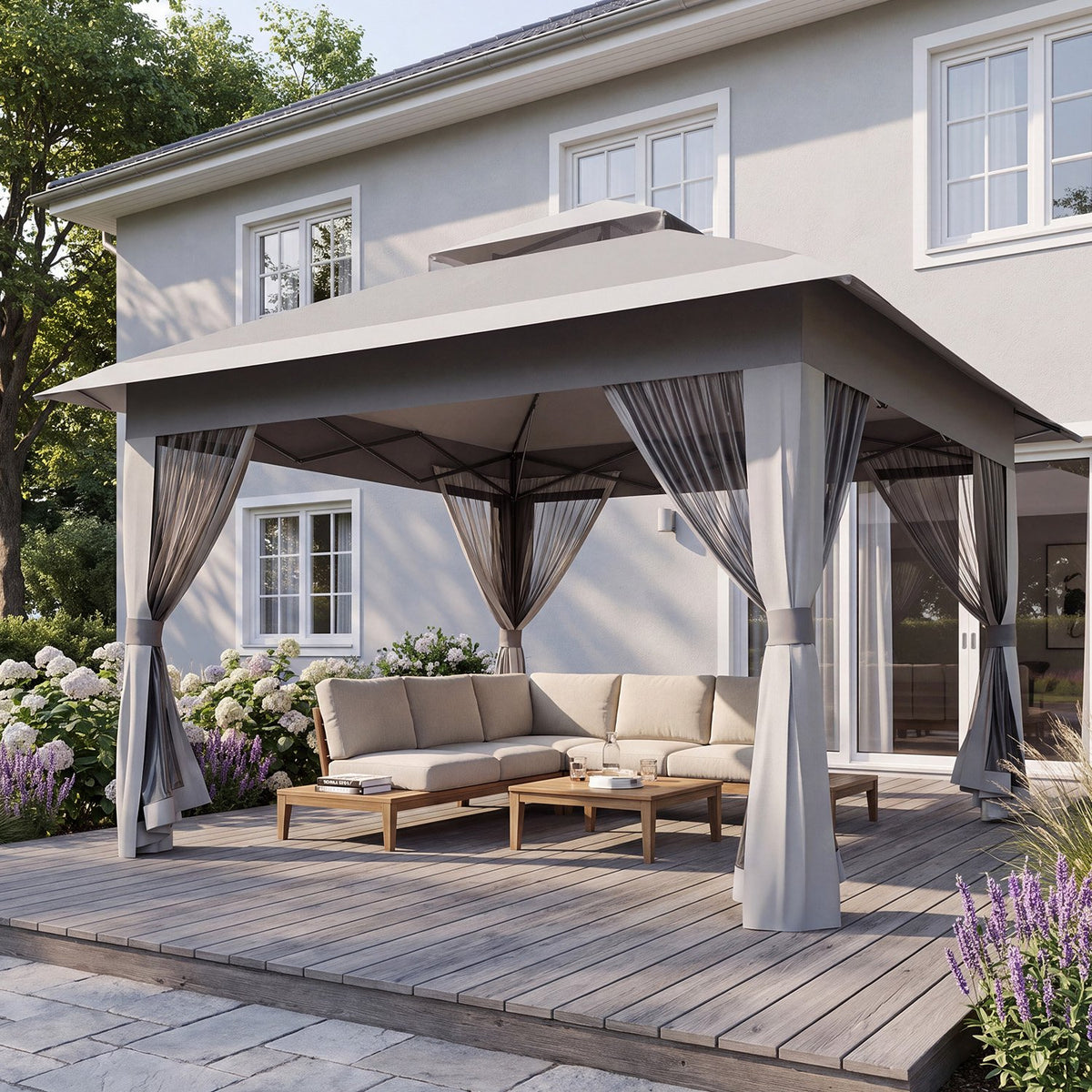 Dateyes 13x13 FT Pop Up Gazebo, Outdoor Gazebo Canopy with Mosquito Netting, 3 Adjustable Heights, Portable Patio Gazebo Tent for Backyard, Patio, Gray