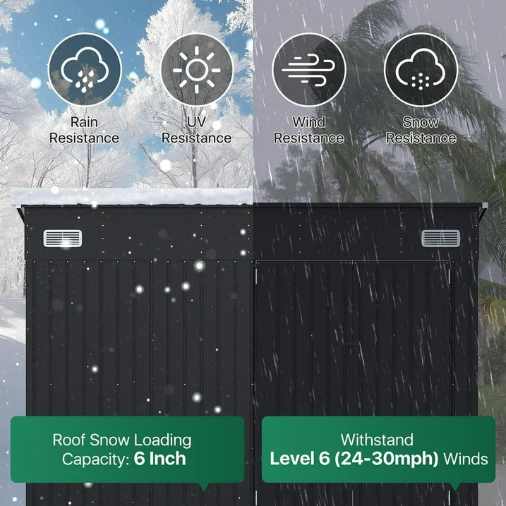 Clouddwell 10ft x 8ft Heavy-Duty Metal Storage Shed with 3 Doors, Lockable Lean-To Design, Weatherproof for Garden & Tools (Black)