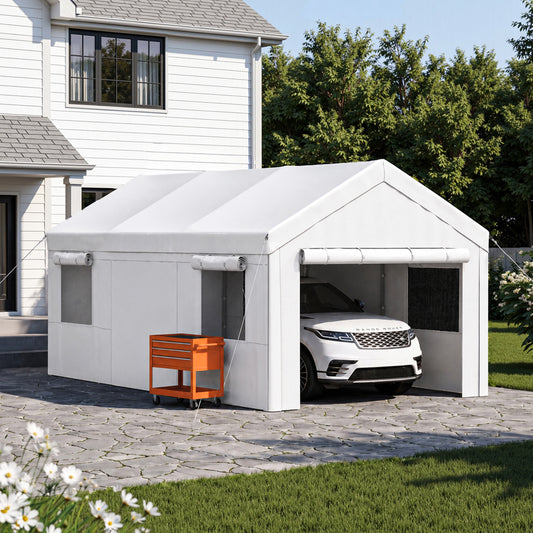 Dateyes 10x20ft Heavy Duty Carport Canopy, Portable Garage Car Canopy with Removable Sidewalls, Car Shelter for Cars, Boats, and Tools Storage, White
